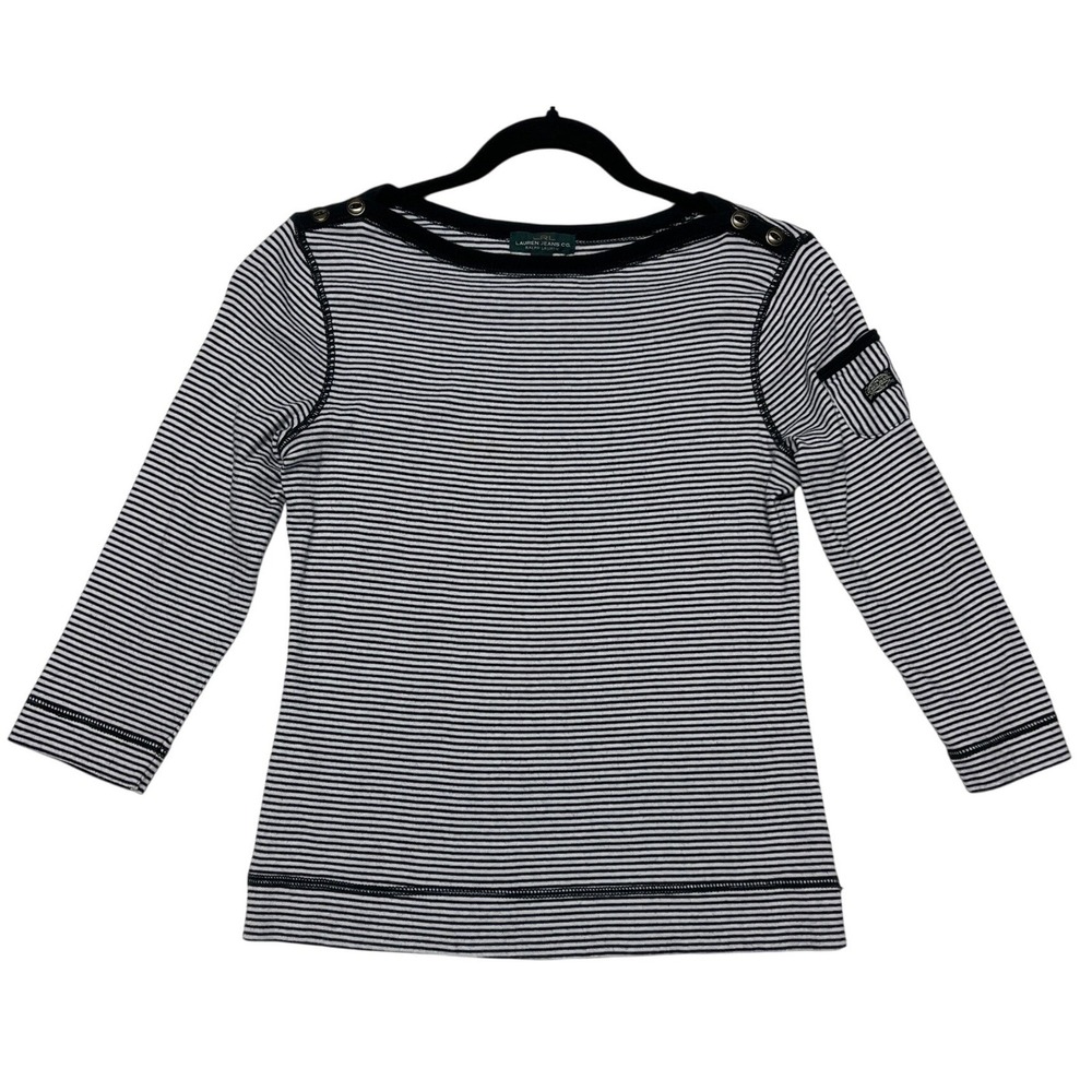 Lauren Jeans‎ Co Ralph Lauren Top M Black Striped Fisherman Nautical Capsule Y2K